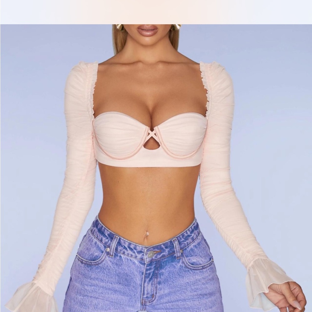 Oh Polly Chamonix Long Sleeve Ruched Crop Top in Blush